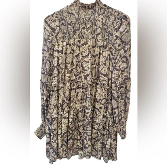 Anthropologie X Karlie Smocked Chiffon Tiered Snake Print Dress Western Festival - Picture 6 of 16